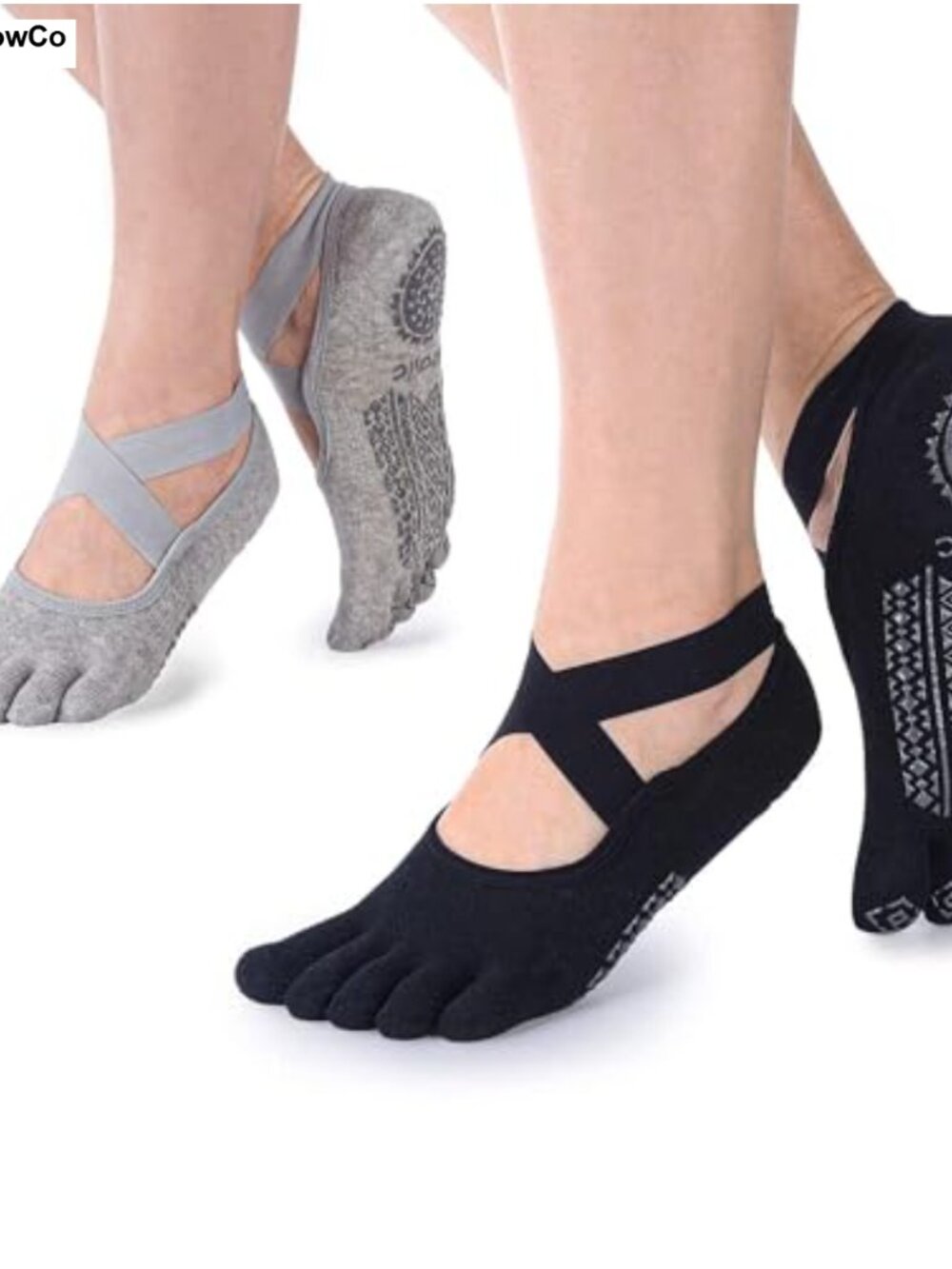 Ozaiic Women's Non Slip Grip Five Toe Yoga Pilates Socks Combed Cotton Silicone